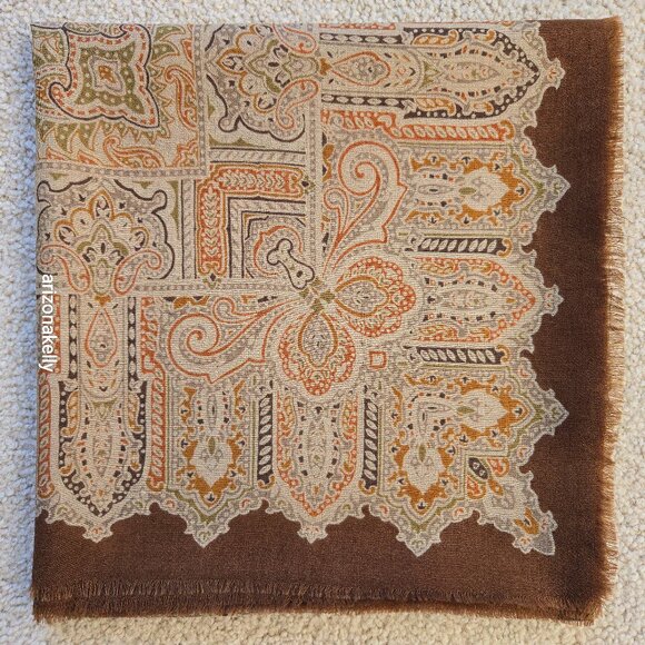 Accessories - Large Square Wool Scarf Brown Orange Earth Tones